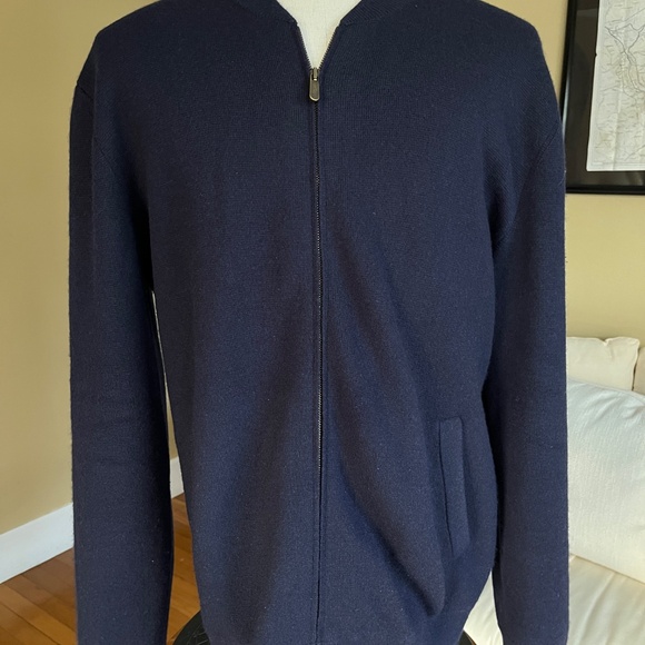 Eric Bompard 100% Cashmere 2-ply Zip Cardigan Navy Blue Pockets $610 - Picture 2 of 8